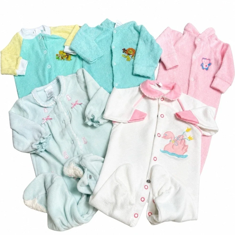 Vintage Sleepers Baby 6-9 M Various Size Pink Blue Terry Cloth Lot of 5 USA
